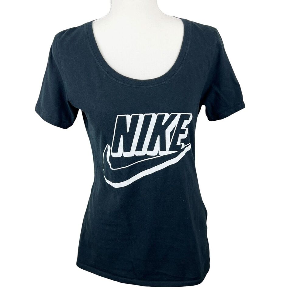 The Nike Tee Shirt Women Medium Black White Logo Athletic Cut Short Sleeve Top